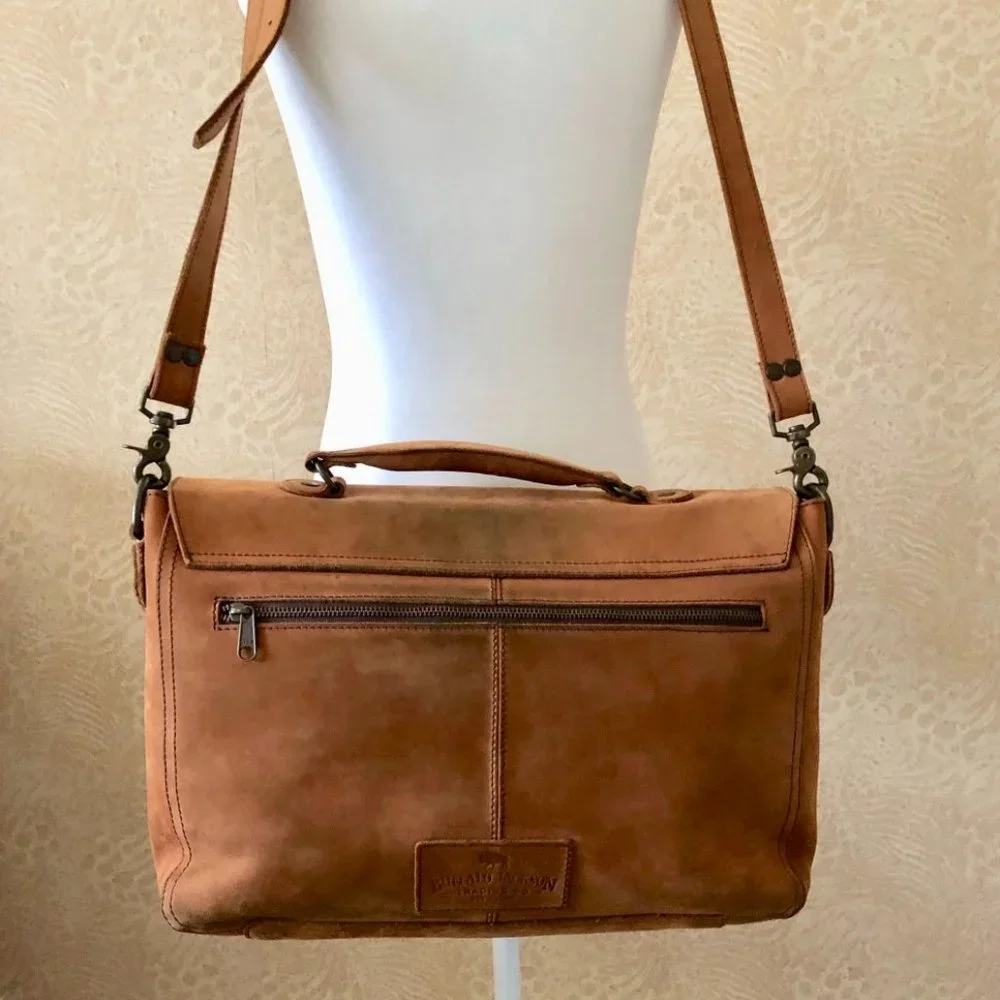 BUFFALO JACKSON TRADING CO. Denver Leather Messenger Laptop Bag Brown - Picture 3 of 14